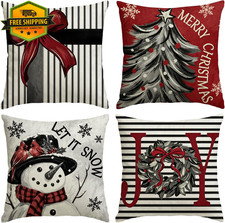Christmas Pillow Covers Let It Snow Joy Stripes Holiday Decor Set 18x18
