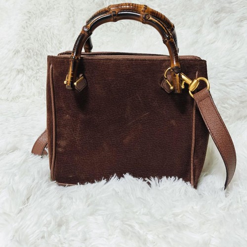 GUCCI 000・122・0316 Bamboo 2-Way Shoulder Handbag Suede Brown made in Italy Japan - Picture 3 of 24