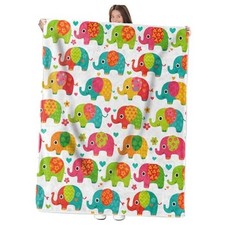 Vibrant Elephant Blanket, Flannel Throw Blanket Soft Cozy 60x50 Inch Elephant40