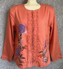 Indigo Moon Womens Orange Floral Embroidered Jacket Blazer Size XL