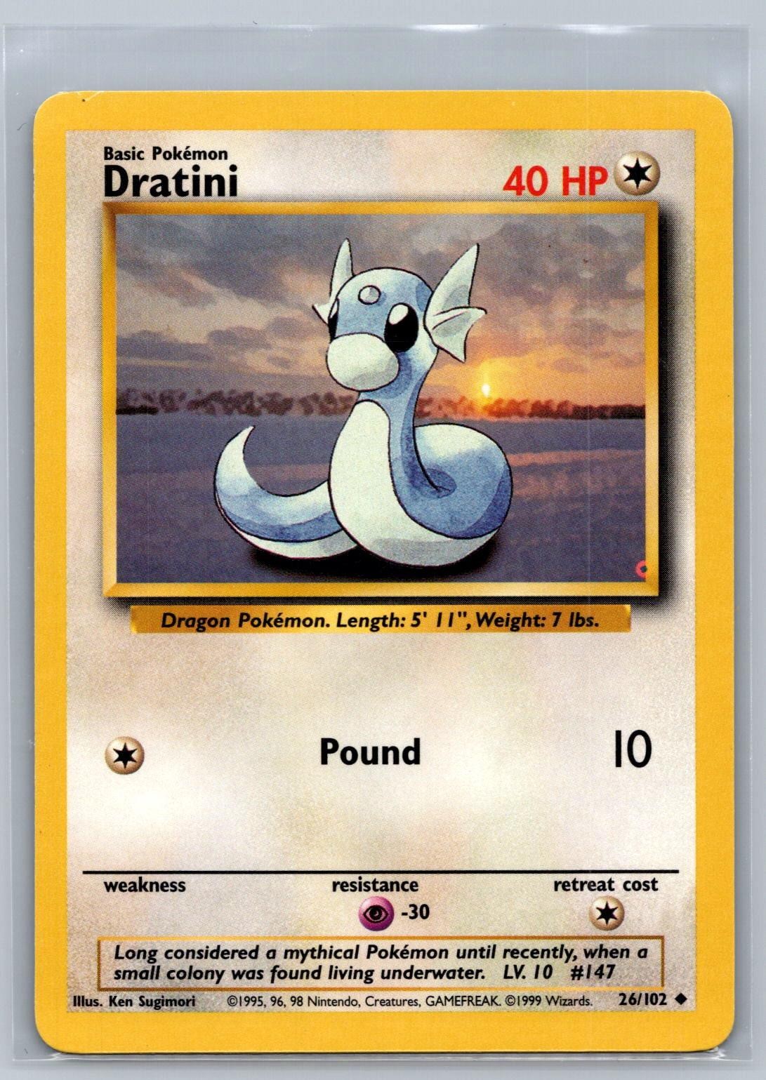 Dratini 26/102 Uncommon Base Set Unlimited Pokemon Ken Sugimori LP
