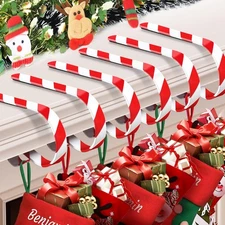 Christmas Stocking Holders for Mantle Set of 6, Adjustable Candy Cane Stocking 