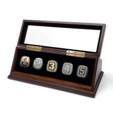 5-Slot Championship Ring Display Case Sports Ring Holder Box Espresso,