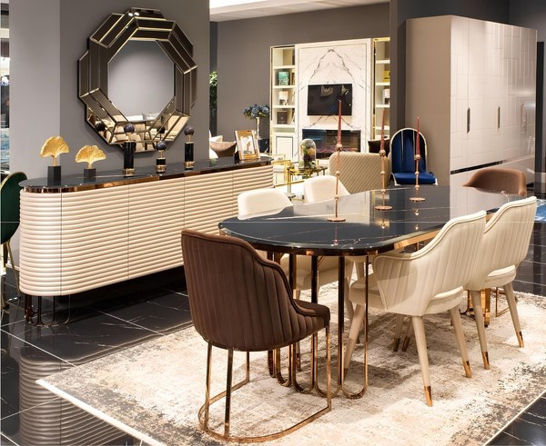 Essgruppe Essecke Esstisch StüHle Beige Set 9Tlg Luxus Holz Esszimmer-image