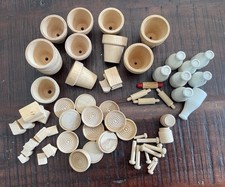 Wooden Miniatures Mini Dollhouse Crafting Books Pots Jugs Misc Lot