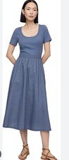 GAP Womens Sz M Blue Scoop Neck Short Sleeve Ribbed MIDI Dress Pockets