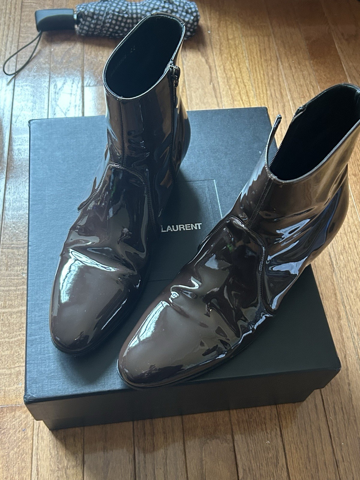 Saint Laurent Stivaletto Wyatt Marrone Cacao Vernice 44