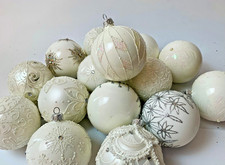 Handmade White Glass Ornaments Set of 20 Glitter Holiday Tree Balls