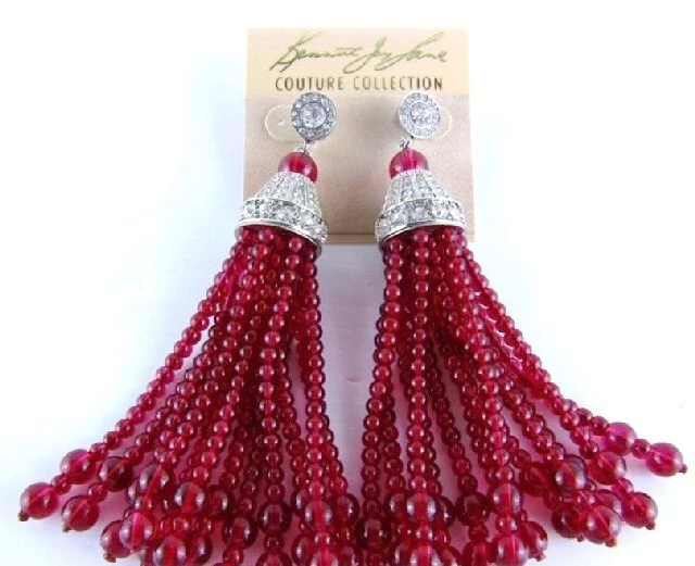 KJL Kenneth Jay Lane COUTURE Rubí Rojo Borla Cristal Distintivo Pendientes 3-3/4" Foto 3 de 4
