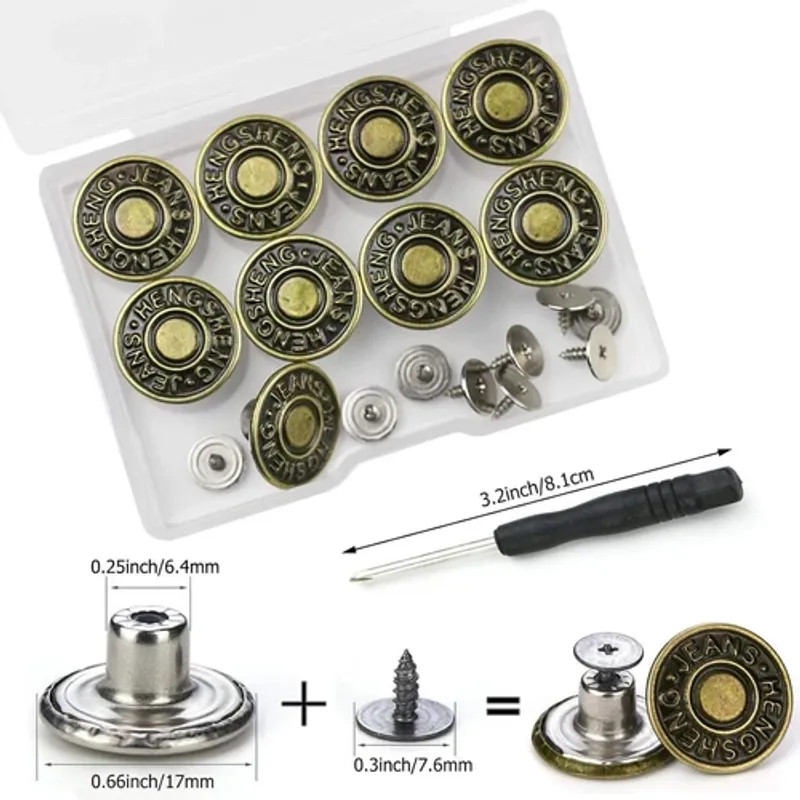 Arokimi Jeans Buttons Replacement, Instant No Sew for 17MM, Metallic