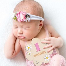 Tarjetas de madera para bebés mensuales flores doble cara número mes niñas niños