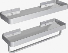 16-Inch Silver Floating Bathroom Shelves with Towel Bar