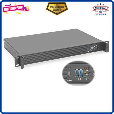 1U Compact Mini-ITX Server Chassis 9.84in Depth with Type-C USB3.0 Black