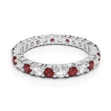 Eternity Band Round 3mm Garnet Gemstone 925 Sterling Silver Women Wedding Ring