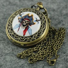 Steampunk Skull Vintage Quartz Round Shape Bronze Pocket Watch Unisex Gifts