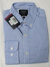 Charles Tyrwhitt Men's Non-Iron Stretch Poplin Gingham Shirt Sky AC2 Small NWT