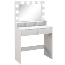 Consolle Trucco con Specchio e 10 Luci LED Stile Hollywood 80x40x135 cm in