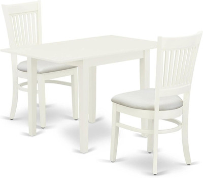 3-Piece Kitchen Table & Chairs Set with Dropleaf, Linen White Upholstery