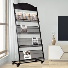 Kenpiko Floor-Standing Magazine Rack, 4-Layer Brochure Display Stand Black 