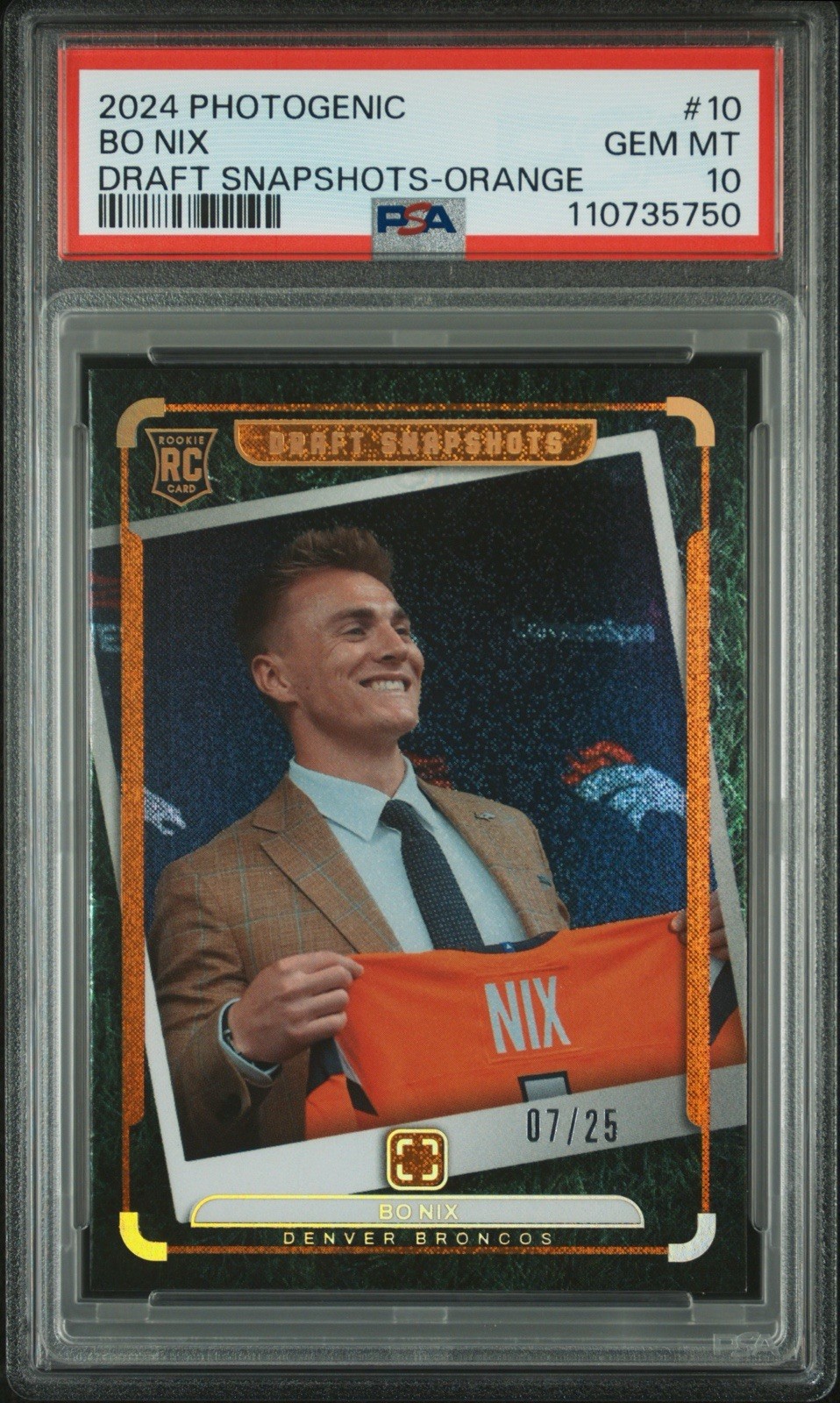 2024 Panini Photogenic Draft Snapshots Bo Nix Orange /25 RC #10