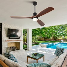 60" Modern Solid Wood Ceiling Fan with Light Reversible DC Motor Dimmable Remote