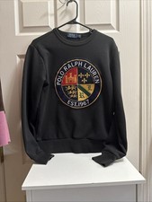 POLO RALPH LAUREN Emblem Patch Sweatshirt S Black Circle Logo Very nice