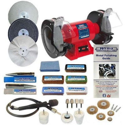 Sealey 8'' 600W Tischschleifmaschine Polierer mit Pro-Max 8'' Deluxe Metallpolierset