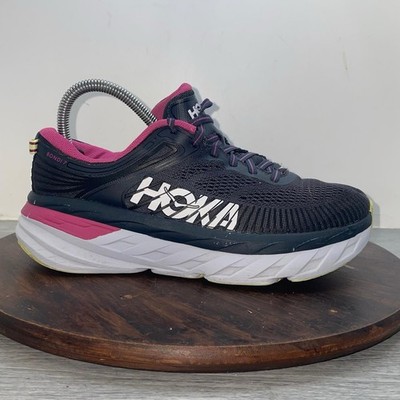 Hoka One One Bondi 7 Womens Size 7 Black Pink Lightweight Running Shoes Sneakers