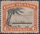 (F379-76) 1934 Cook Islands 6d black &orange ship stamp MH (BZ)
