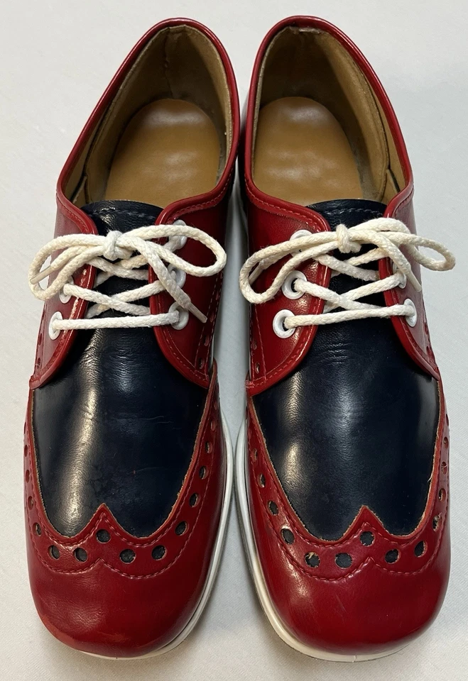 Vintage Brunswick Bowling Shoes Women’s Sz 7-7.5 Red Blue Oxford EUC Rockabilly - Image 3 of 4