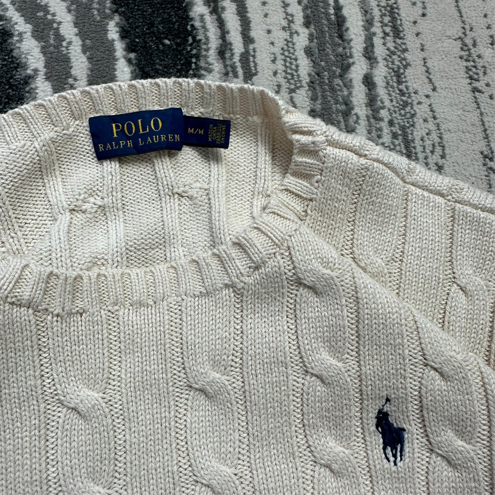 Women's VTG Ralph Lauren 2000's Y2K Cream Medium Crew Neck Cable Knit Jumper image 2