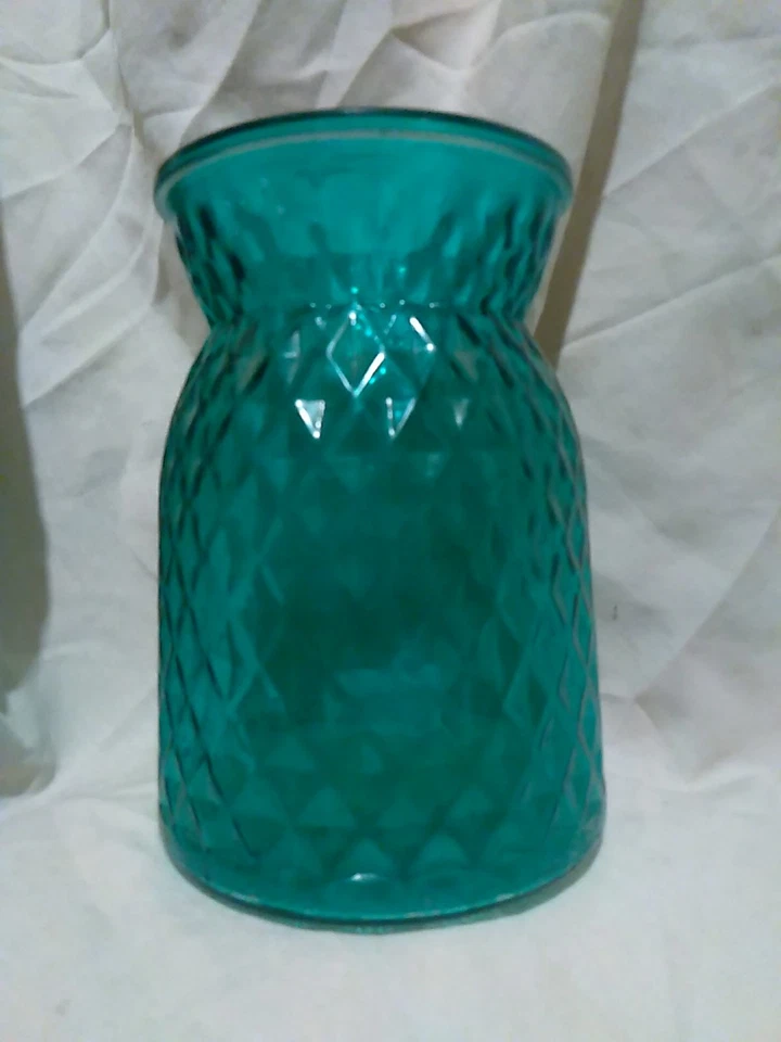 Jarrón vintage de vidrio verde azulado con patrón de diamantes - Jarrón vintage coleccionable Foto 2 de 4