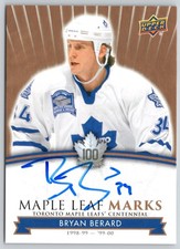BRYAN BERARD 2017-18 TORONTO MAPLE LEAFS CENTENNIAL LEAF MARKS #MLM-BE   22882