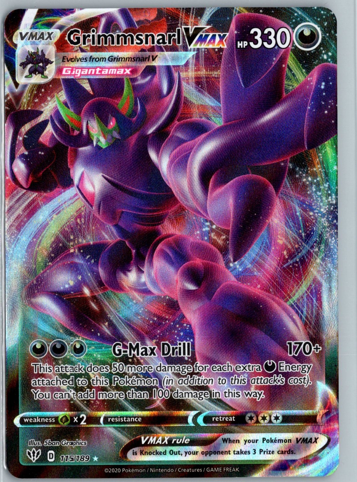 Grimmsnarl VMAX Holo Ultra Rare SWSH03: Darkness Ablaze 115/189 NM