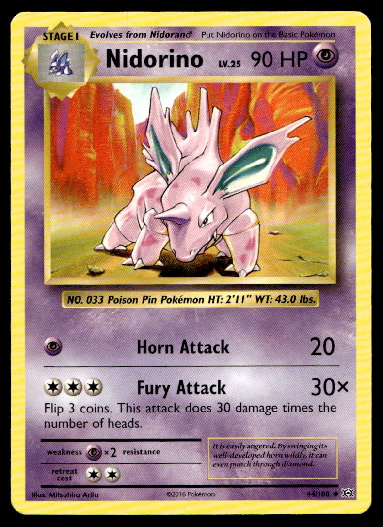 Nidorino 44/108 Uncommon Evolutions Pokemon Near Mint