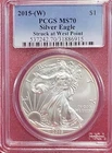 2015-(W) $1 American Silver Eagle PCGS MS70 Struck At West Point
