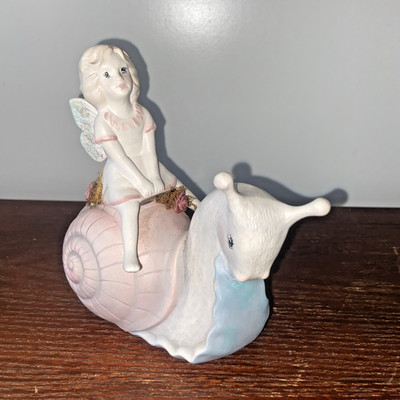 Snail Carriage With Fairy Rider Figurine Garden Indoor hand printed 5.5''