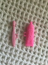 Mattel Barbie Doll Toothpaste and Toothbrush Solid Pink Color 2 Pieces Plastic
