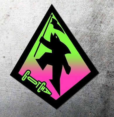 Gotcha Fade Fishman Surf Team Die Cut Sticker Decal 7'' Pink & Green 1980's