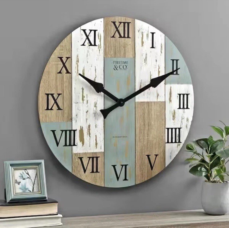 FirsTime & Co. Rustic Multicolor Timberworks 27” Hanging Wall Clock Solid Wood
