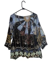 CITRON Santa Monica Asian Silk Art to Wear Tunic Top 3/4 Sleeve Size M