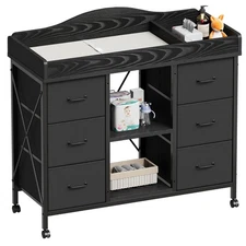 Changing Table, 6-Drawer Baby Dresser with Changing Table top,Waterproof Diap...