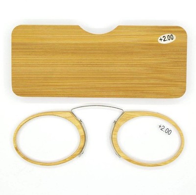 Bamboo Thin Reading Glasses, Armless Nose, Carrying Case, Pocket, Cellphone