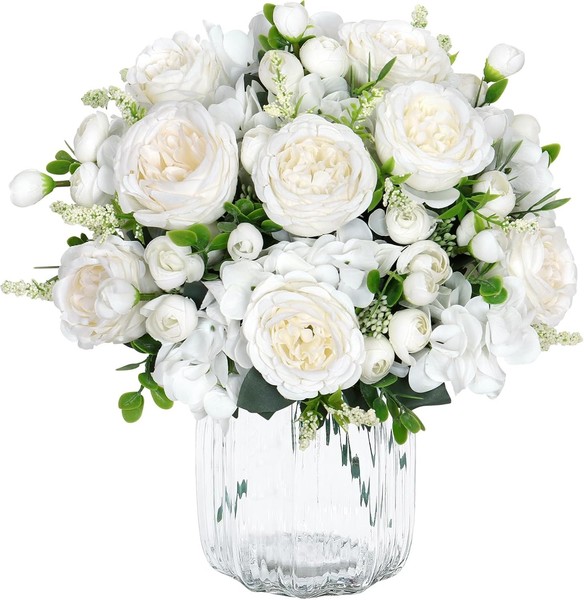 KüNstliche Blumen Pfingstrose 2 BüNdel Weiß Dekoration Floristik 12 StüCk-image