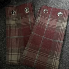 NEXT LINED RED STIRLING WOVEN CHECK EYELET CURTAINS 135 X 137CM INSULATED