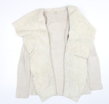 Oasis Women Beige Faux Fur Trim Open Knit Cardigan Size S