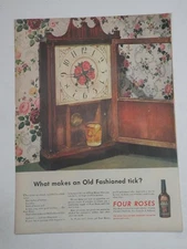 Magazine Ad* - 1943 - Four Roses Whiskey - World War II - Clock