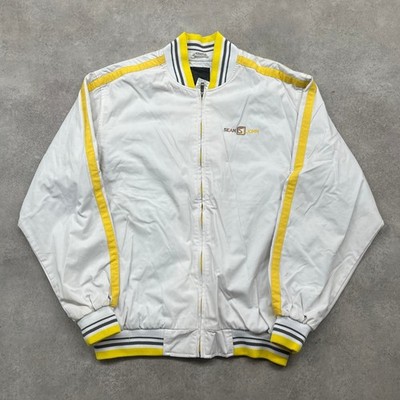 Sean John Trainingsjacke Herren Large Y2K bestickt gestreift Windbreaker, weiß