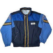 VTG 90s FILA Windbreaker Jacket Mens L Blue Colorblock Mesh Spellout Hong Kong