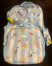 Bluey Kids Small Backpack Light Blue Striped Bluey Bingo Zip Bottle Pocket